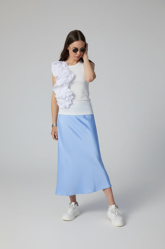 Midiskjørt, enkelt, utsvingt med medium midje