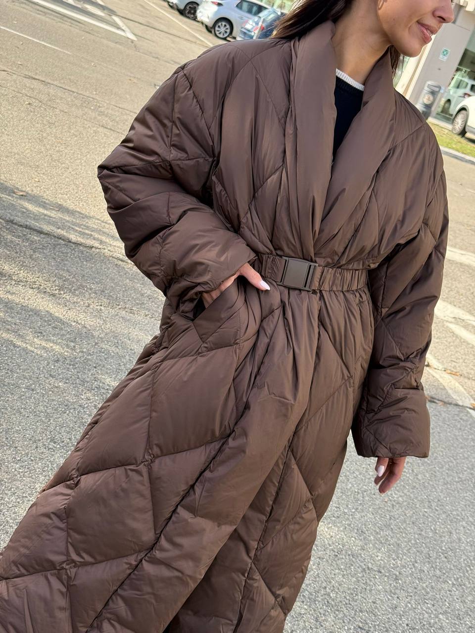 Lang vattert dunjakke