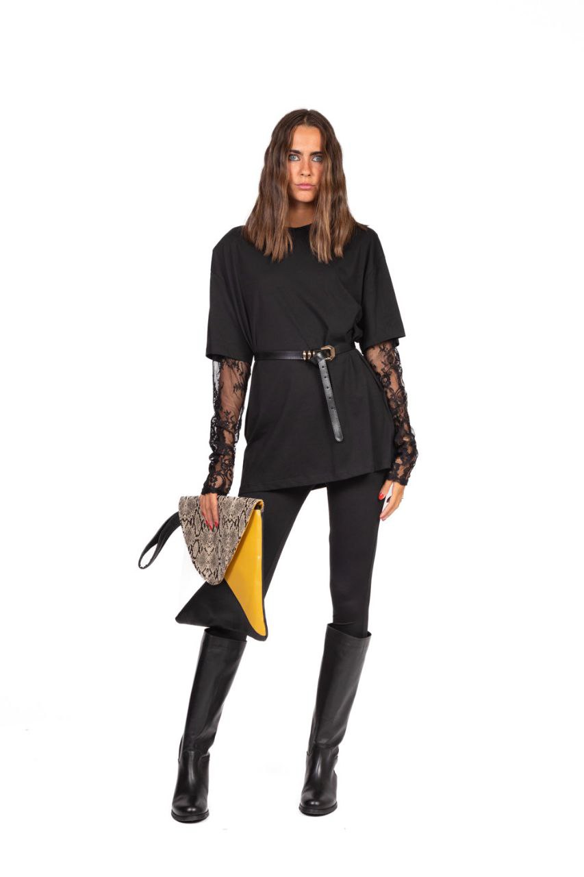 Oversize longsleeve med guipure-ermer