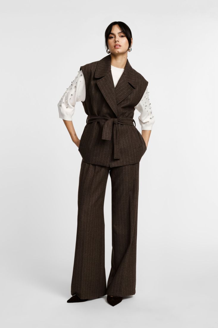 Palazzobukse med høyt liv, striper og frontlegg