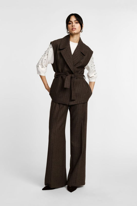 Palazzobukse med høyt liv, striper og frontlegg