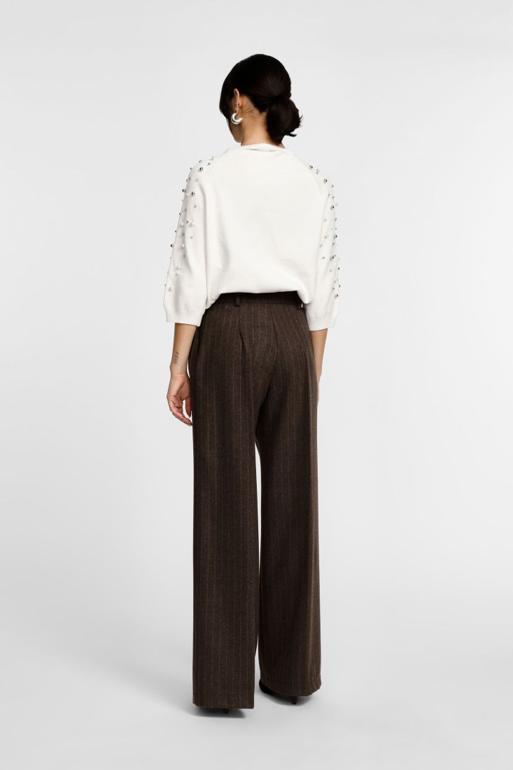 Palazzobukse med høyt liv, striper og frontlegg