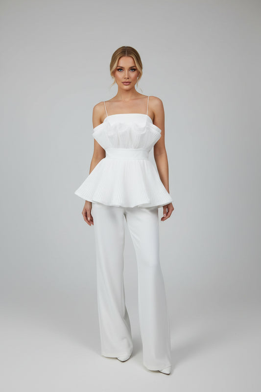 Elegant Jumpsuit med Peplum og Vide Ben — Hvit