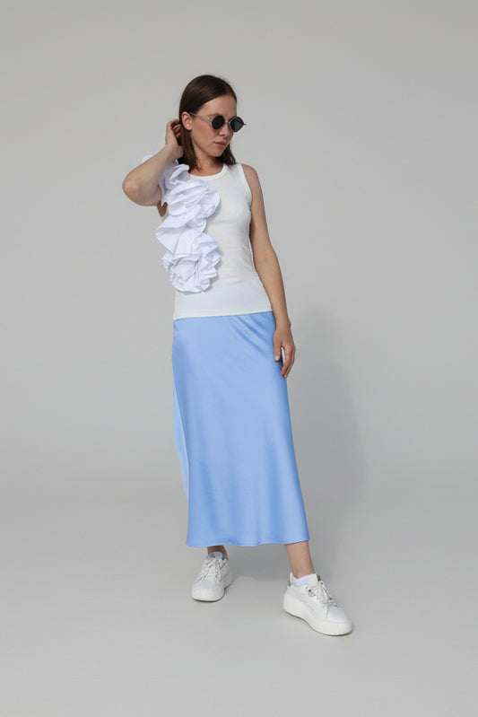 Midiskjørt, enkelt, utsvingt med medium midje