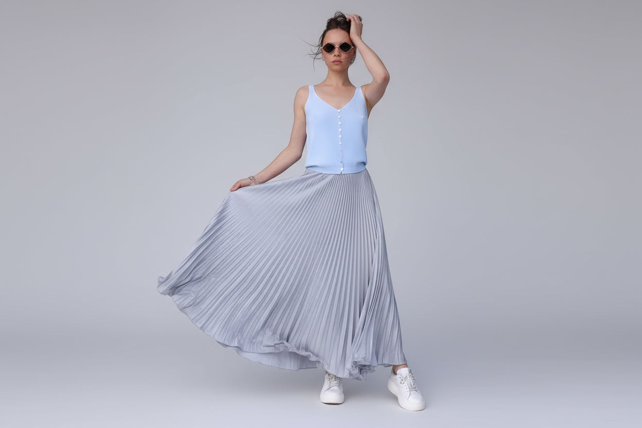 Langt plissert skjørt