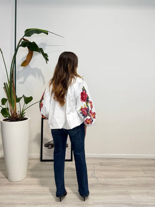 Oversized Bomullsskjorte med Ballongfald